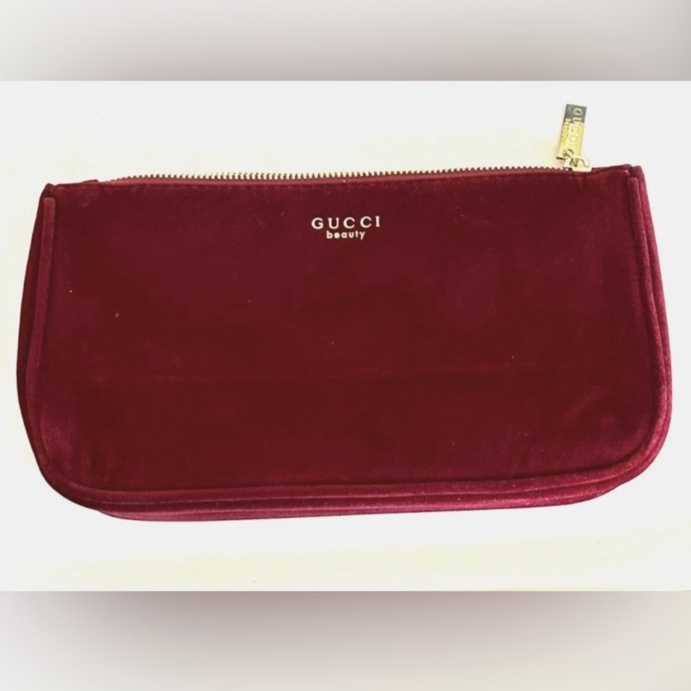 Gucci Beauty Velvet Burgundy Travel Clutch Pouch New In Package GWP - Picture 2 of 10